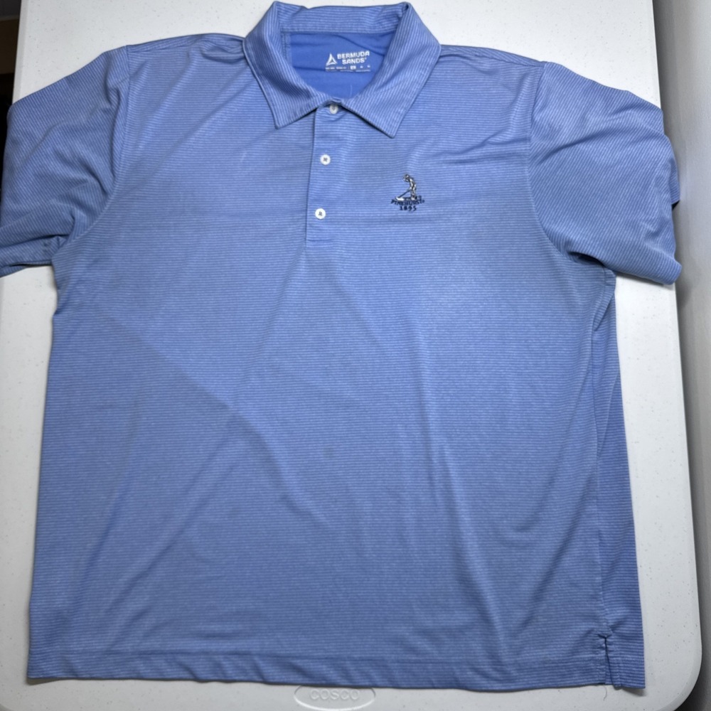 Pinehurst 1895 Golf Blue Striped Bermuda Sands Polo Shirt, XL, (hole on sleeve)